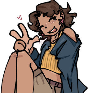 a brown-haired oc making a peace sign at the camera